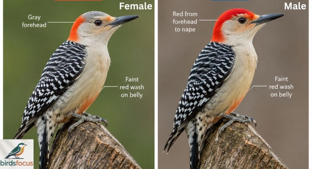 Female vs Male Red-Bellied Woodpecker